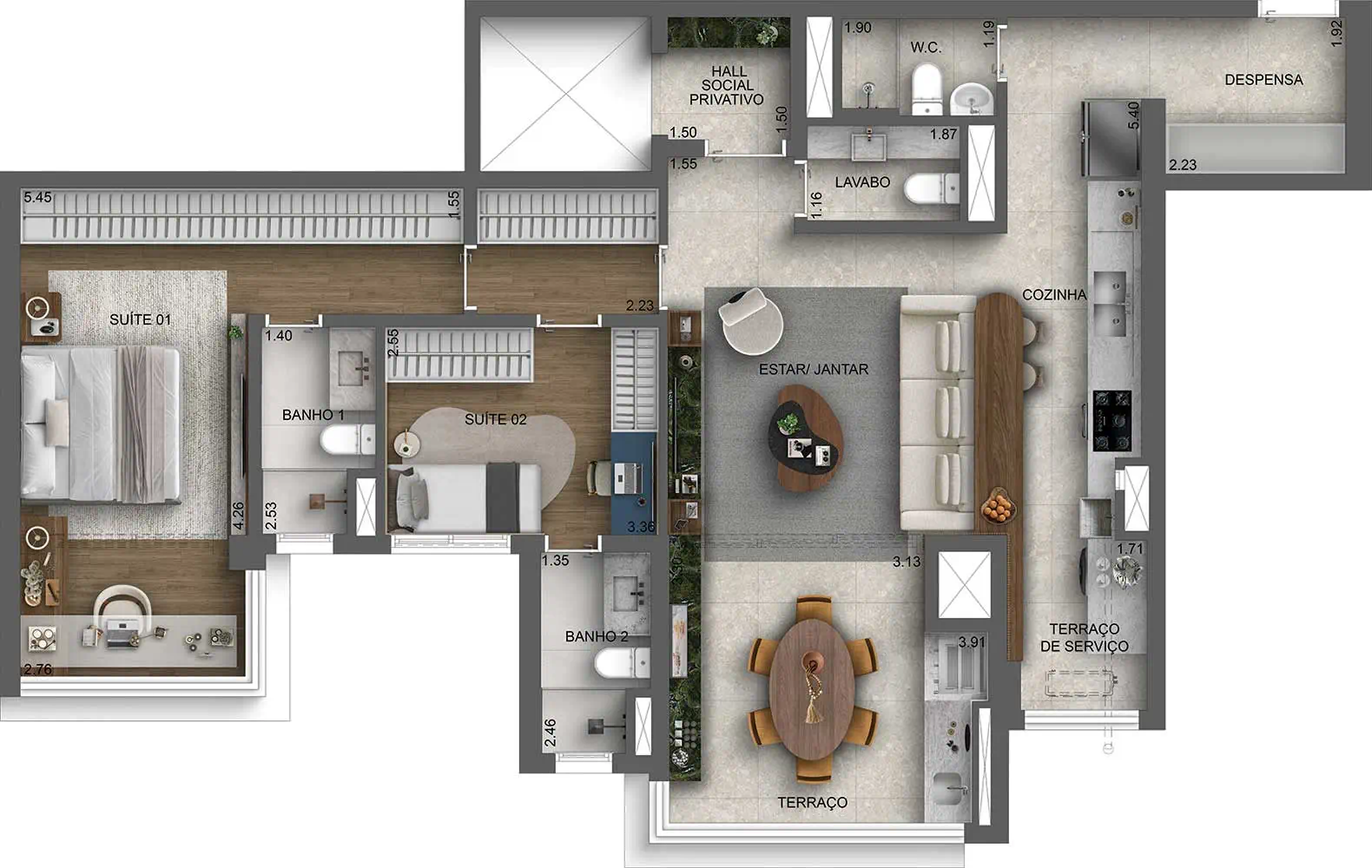 Planta Planta 114m² Opção — 114 m²
