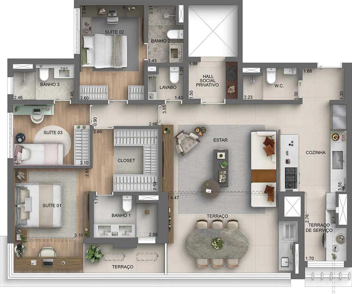 Planta Planta 136m² Opção — 136 m²