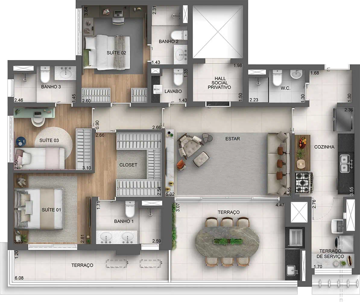 Planta Planta 136m² Padrão — 136 m²