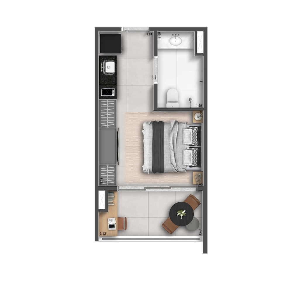 Planta Studio — 25 m²