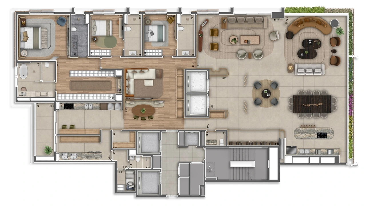 Planta Apartamento - 3 suítes — 370 m²