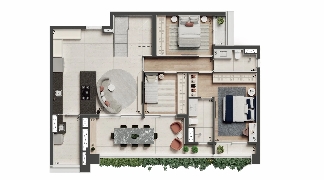 Planta Duplex · 219m² · 1 suíte · 3 quartos — 219 m²