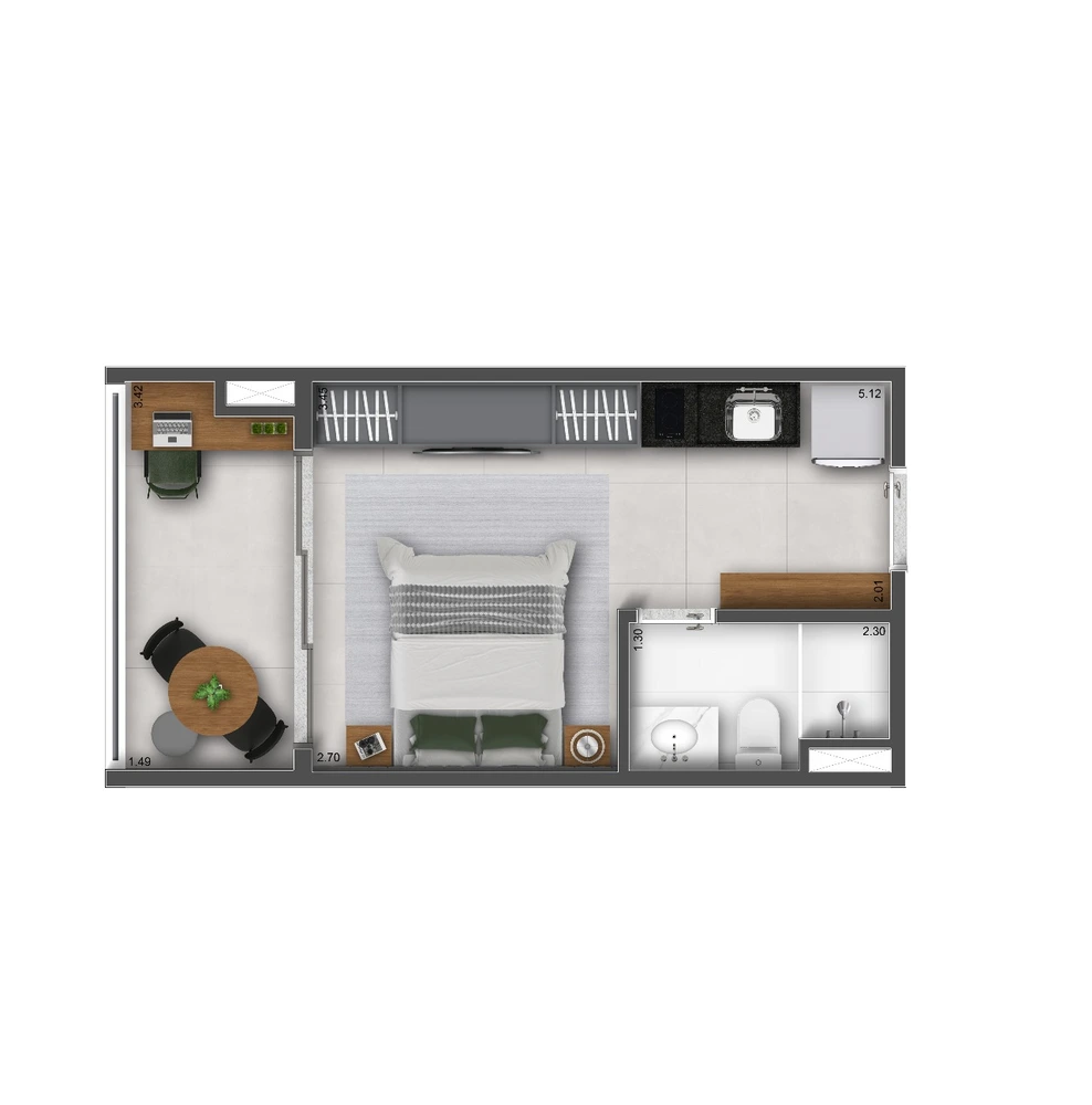 Planta Studio — 26 m²