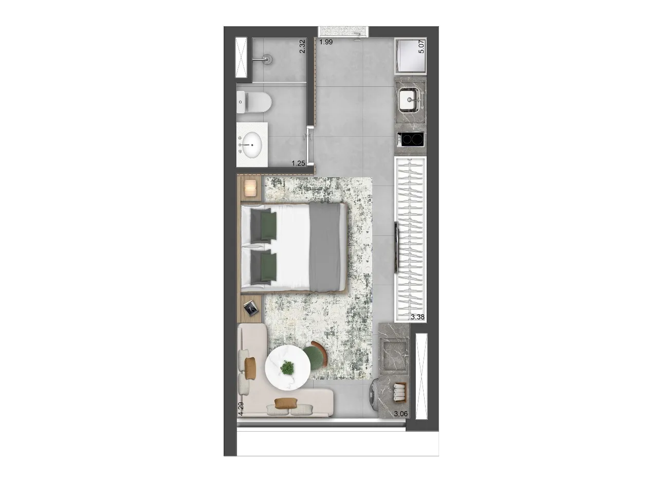 Planta Studio — 25 m²