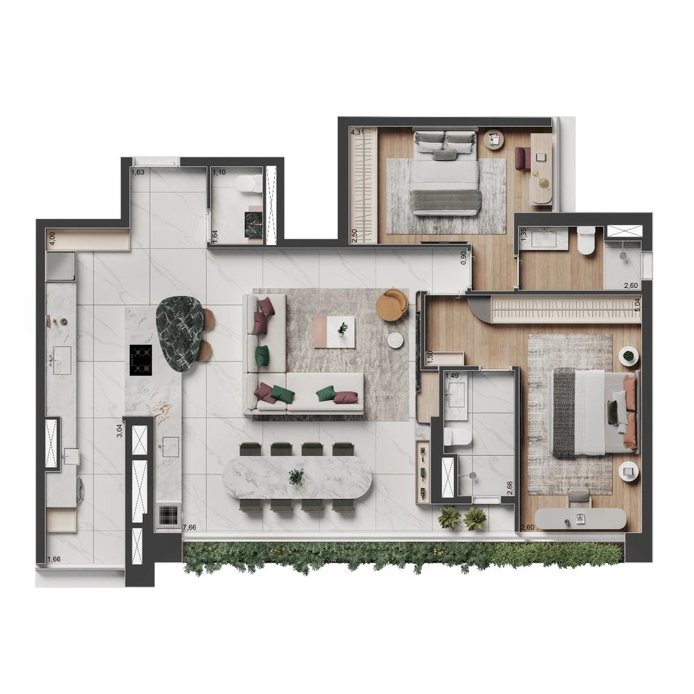 Planta Apartamento · 107m² · 2 suítes — 107 m²