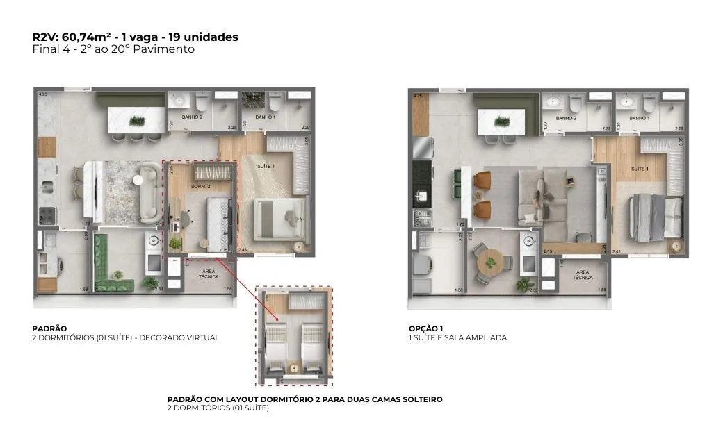 Planta 2 dorms. — 60 m²