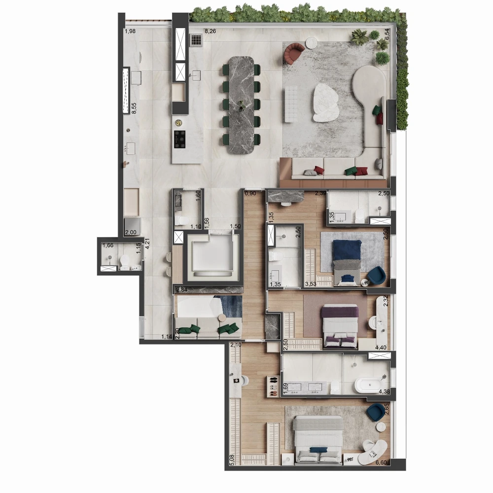 Planta Apartamento · 183m² · 4 suítes — 183 m²